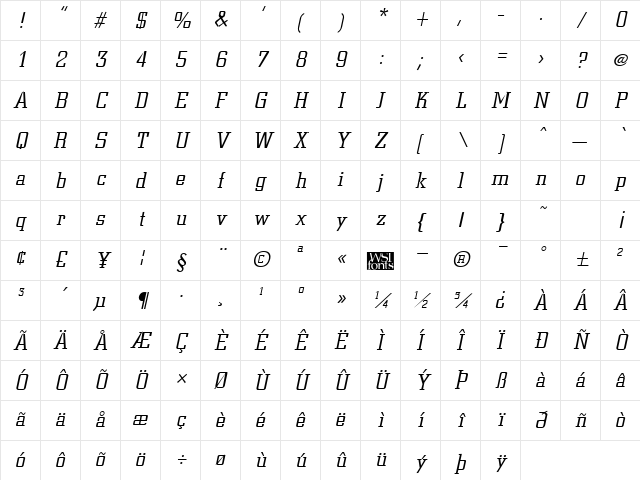 Civic Italic Character Map