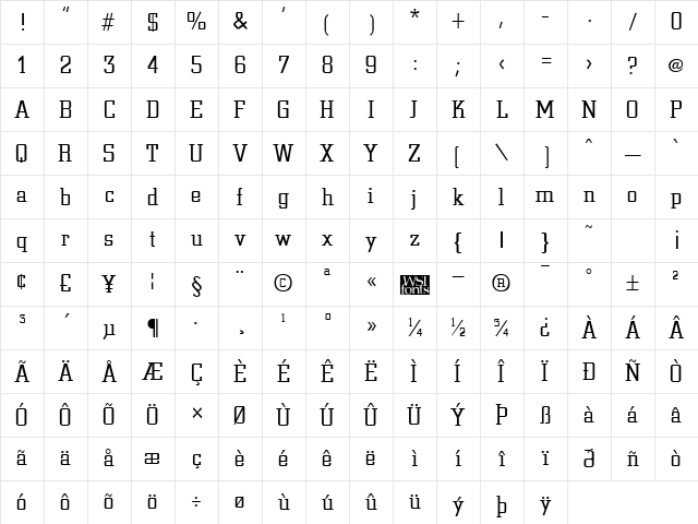Civic Regular Character Map