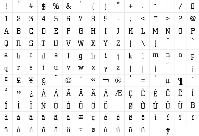 Civic Regular Character Map