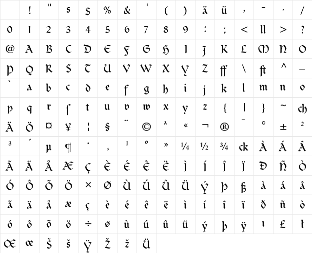 Clairvaux Dfr Character Map Clairvaux Dfr Character Map