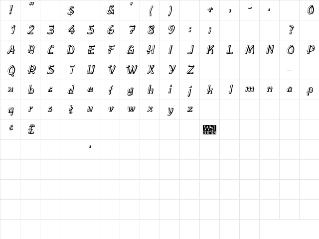 ClampettsDisplay Italic Character Map