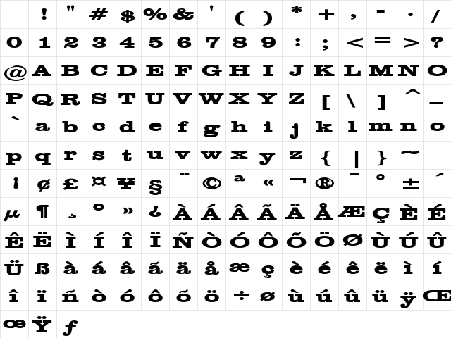 Clare Extended Bold Character Map Clare Extended Bold Character Map