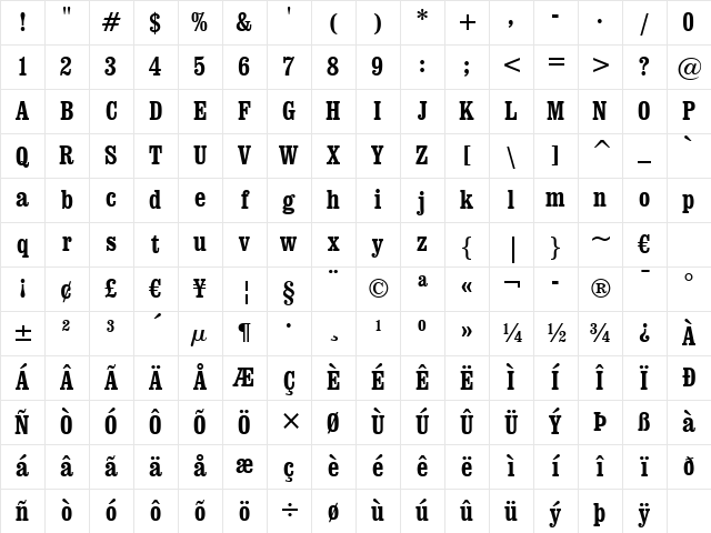 Clarendon Cn BT Bold Character Map