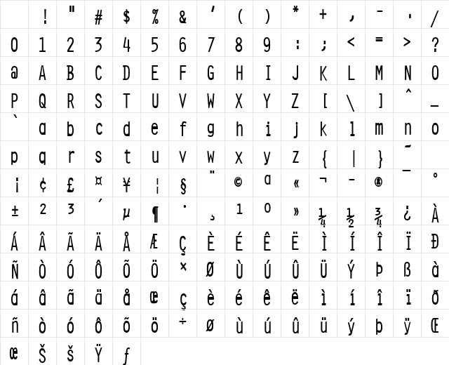 Clean-Condensed Bold Character Map Clean-Condensed Bold Character Map