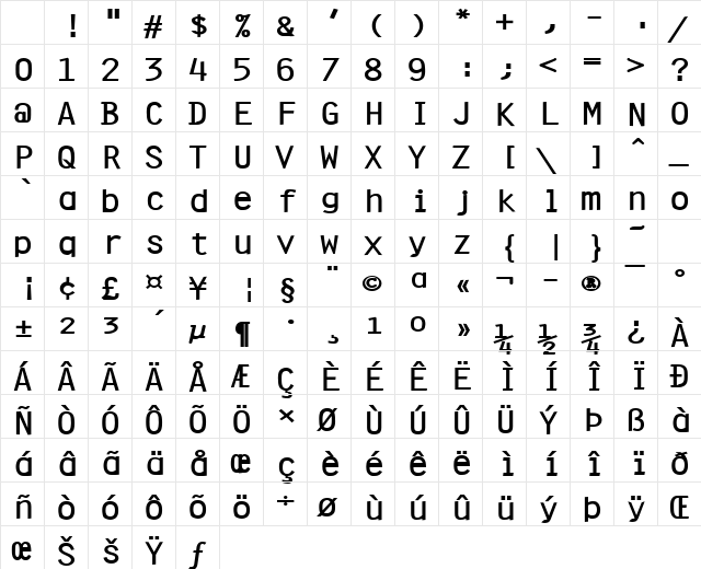 Clean-Extended Bold Character Map Clean-Extended Bold Character Map