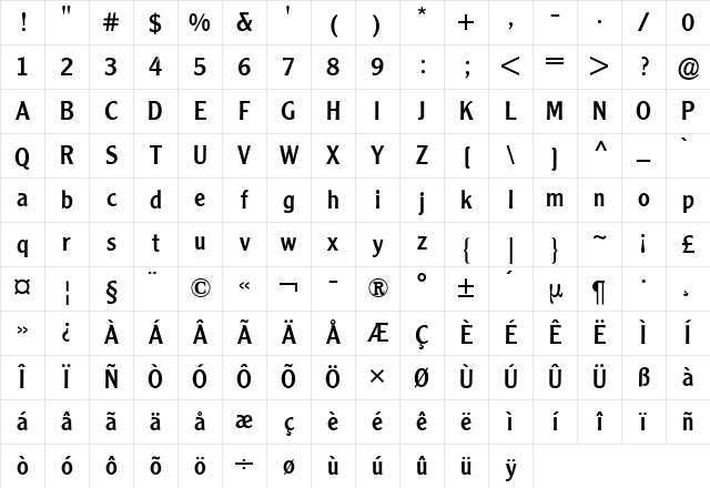 Clearface Gothic BQ Regular Character Map