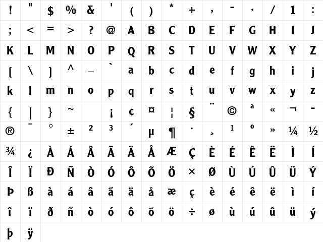 Clearface Gothic LT Std 65 Medium Character Map