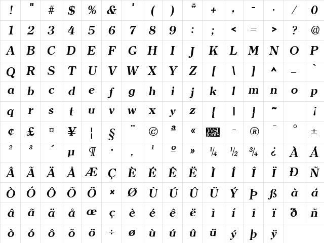 ClearlyRoman Bold Italic Character Map ClearlyRoman Bold Italic Character Map