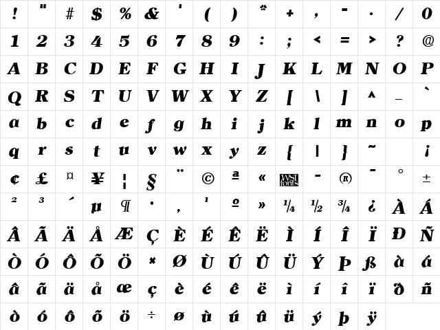 ClearlyRomanHeavy Italic Character Map ClearlyRomanHeavy Italic Character Map
