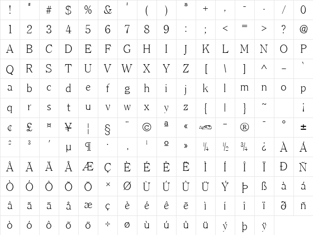 ClearlyRomanLight normal Character Map ClearlyRomanLight normal Character Map