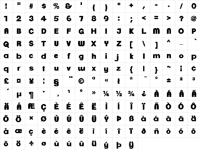 ClementePDaq UltraBold Character Map