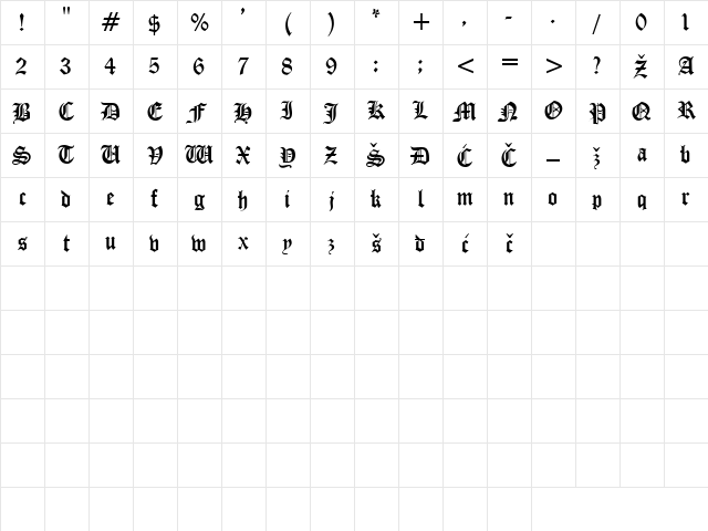 Cloister Regular Character Map