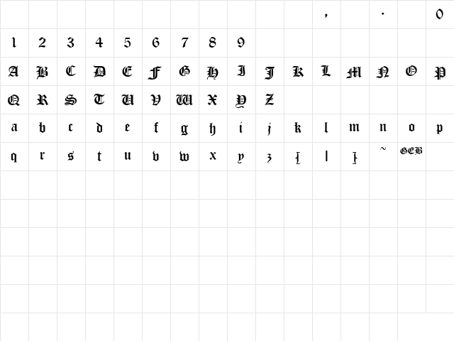CloisterBlack Regular Character Map
