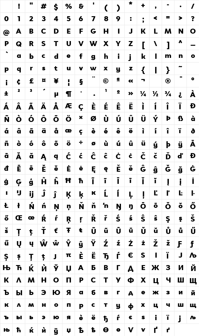 Clother Black Regular Character Map