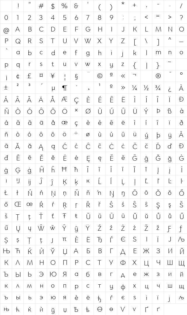 Clother Light Regular Character Map Clother Light Regular Character Map