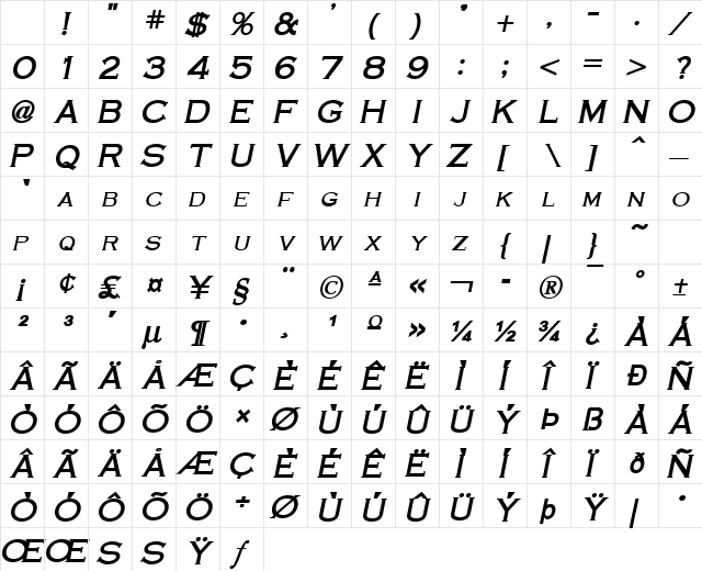 Cobalt Bold Italic Character Map Cobalt Bold Italic Character Map