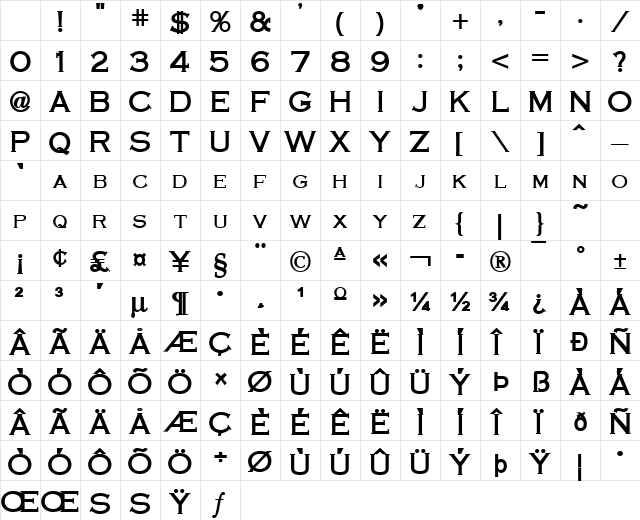 Cobalt Bold Character Map Cobalt Bold Character Map