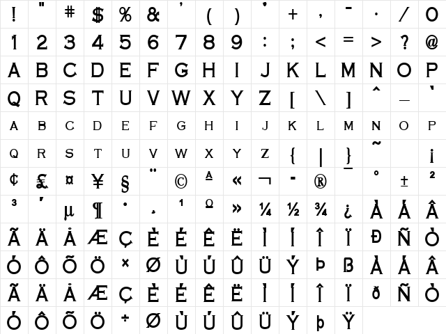 Cobalt-Condensed Bold Character Map