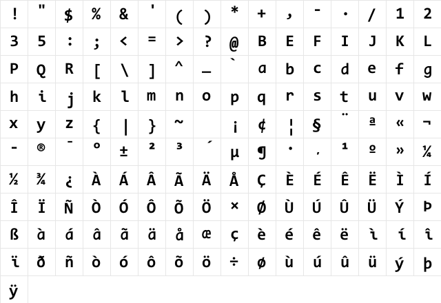 CodeNewRoman Nerd Font Mono Bold Character Map