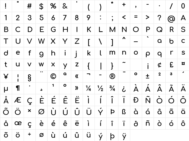 Comfortaa Bold Character Map