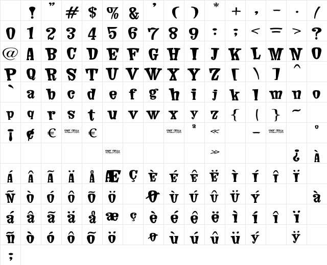Comic Cover Regular Character Map