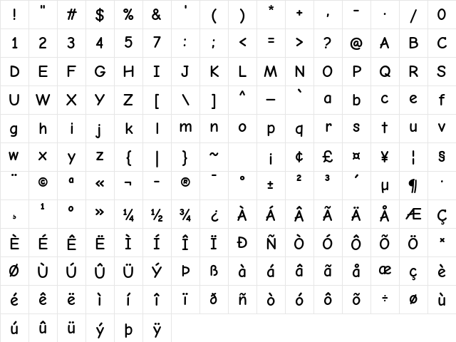 Comic Neue Bold Character Map