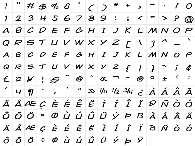 Comicopia Expanded Regular Character Map