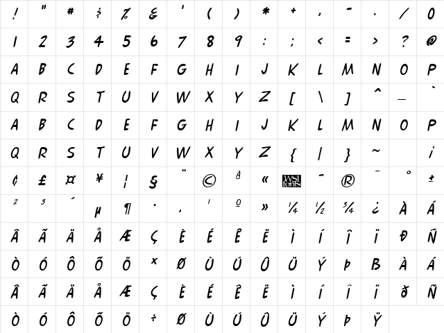 Comix kursiv Character Map Comix kursiv Character Map