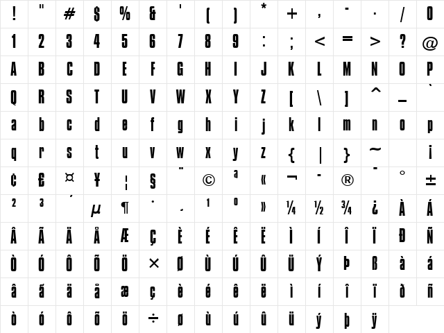 Commador Normal Character Map