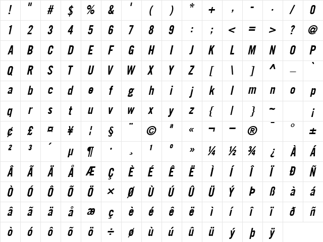CommerceBlackCondSSK Italic Character Map