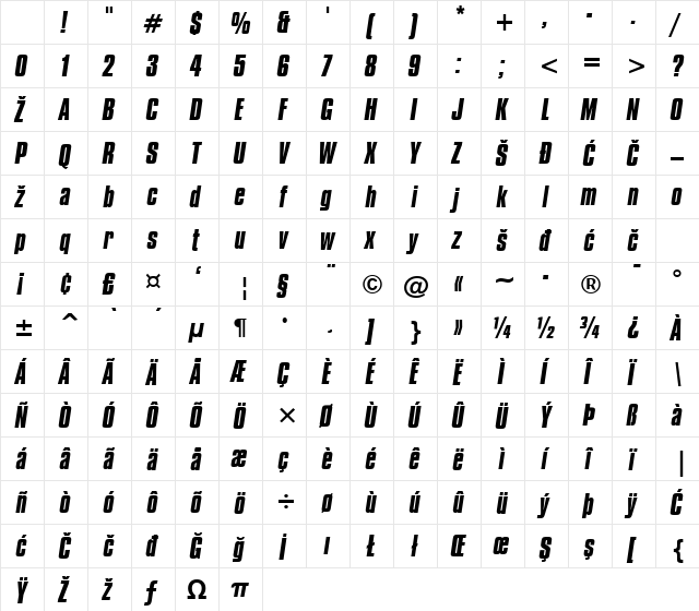 Compacta Bold Italic Character Map