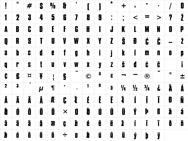 Compacta Bold Character Map