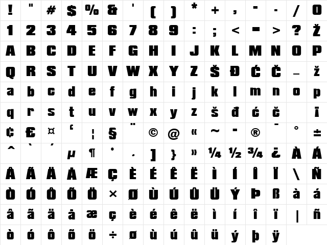 CompactaBlack Regular Character Map