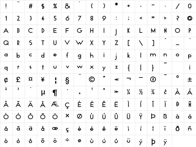 Compass Bold Character Map