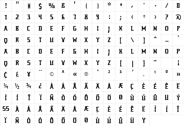 ConcavexCaps Regular Character Map