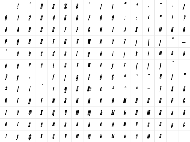 Condens Bold Italic Character Map Condens Bold Italic Character Map