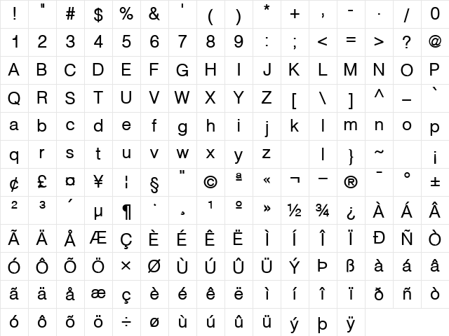 ContextLightSSK Bold Character Map