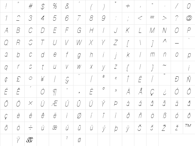 ContextRepriseLightCondSSK Italic Character Map ContextRepriseLightCondSSK Italic Character Map