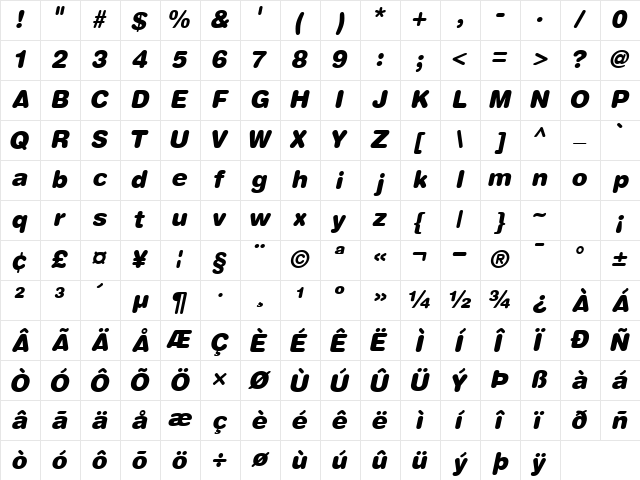 ContextRoundedBlackSSK Italic Character Map