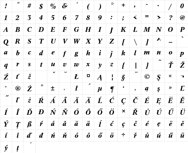 ContusTEEMed Italic Character Map