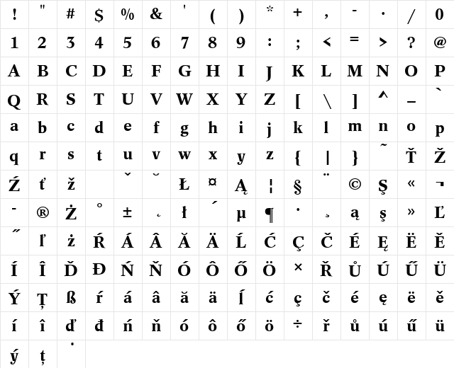 ContusTEEMed Regular Character Map