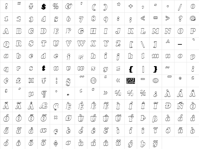 CookieHollow Italic Character Map