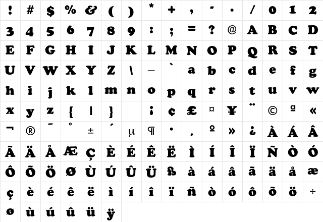 CooperBlack Regular Character Map