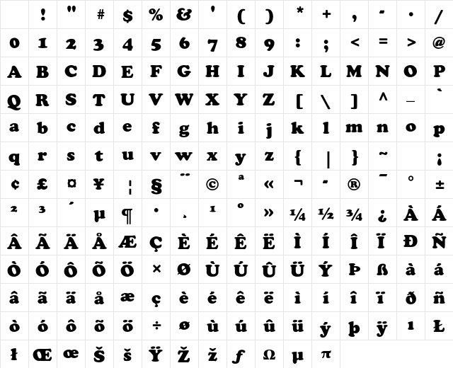 Cooper Std Black Character Map