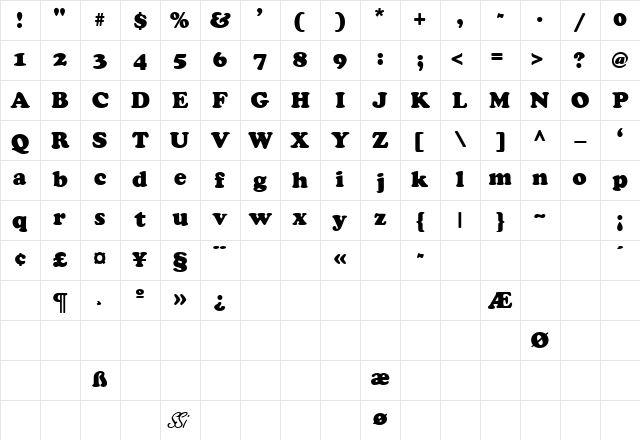 CooperSSK Bold Character Map