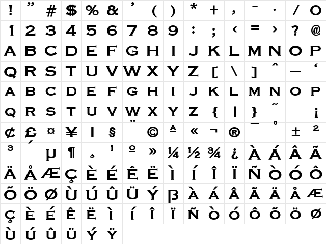 CopperPlate Bold Character Map