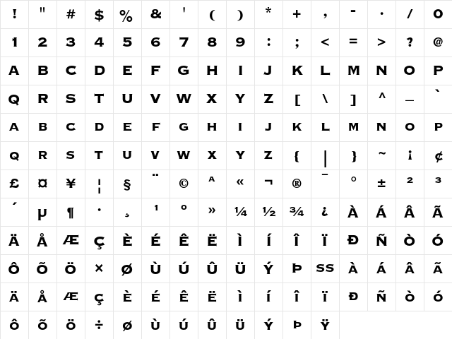 Copperplate Gothic Thirty-Three BC Character Map