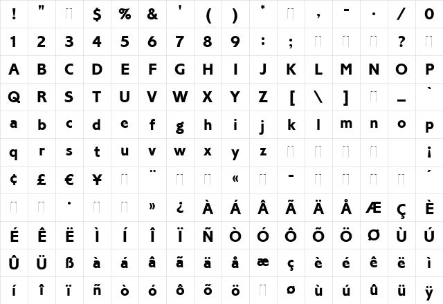 Corinthian Bold Bold Plain Character Map