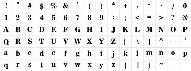 CoronarBold Regular Character Map