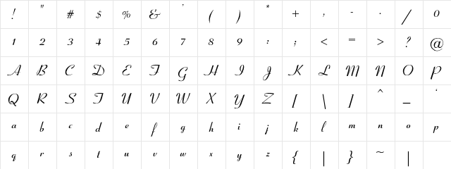 Coronet-SemiBold-Italic Regular Character Map